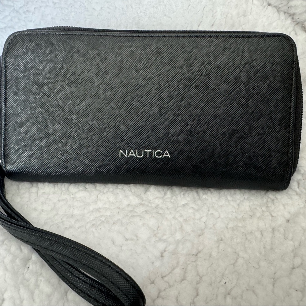 Nautica black zip around hand bag